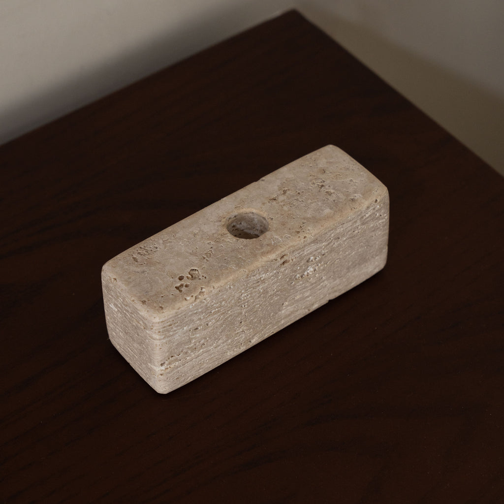 Domino Travertine Marble Candle Holder