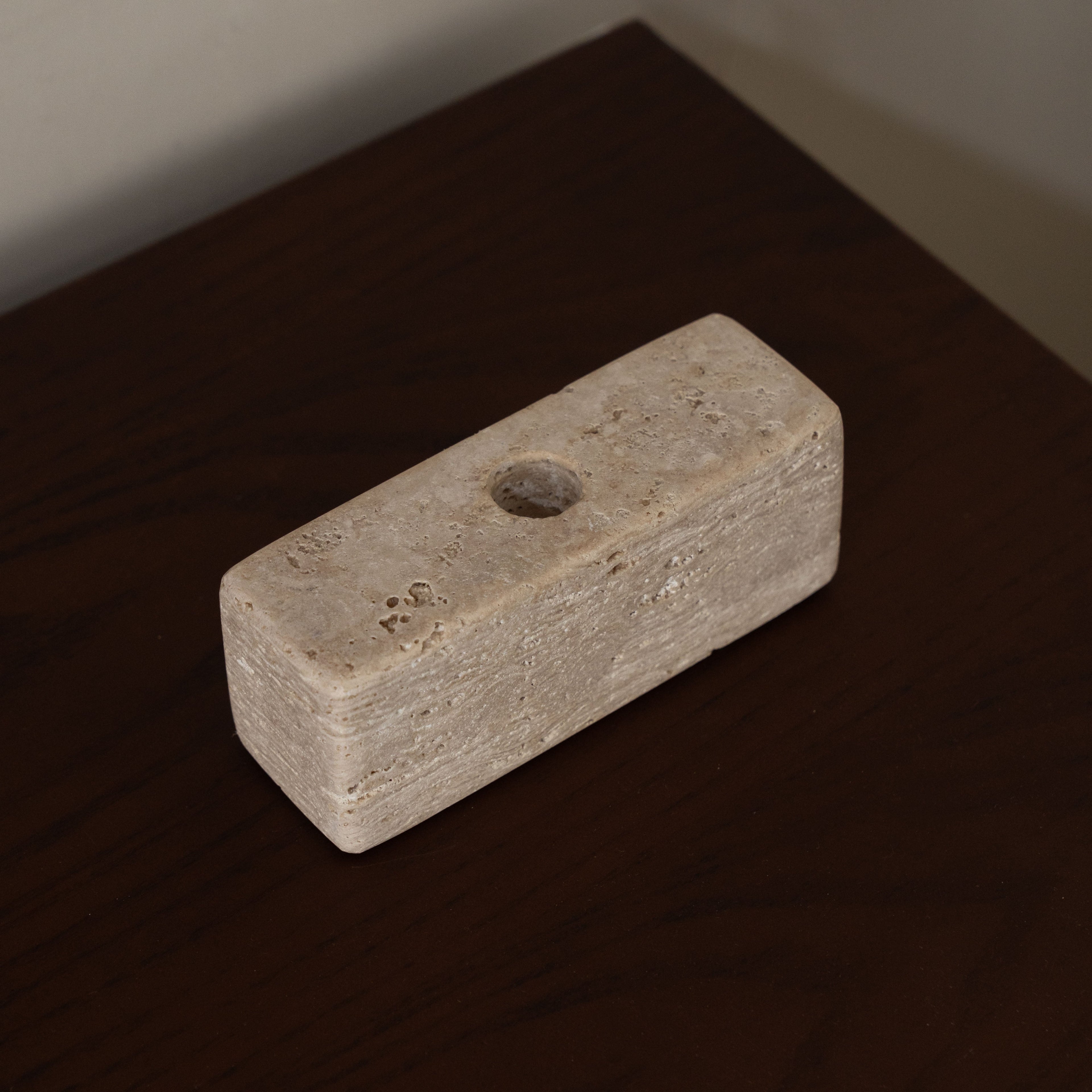 Domino Travertine Marble Candle Holder